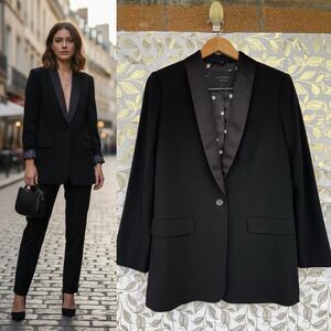 EQUIPMENT Star Lined Tuxedo Blazer - Black Shawl Lapel Jacket - Size 6 - Indie
